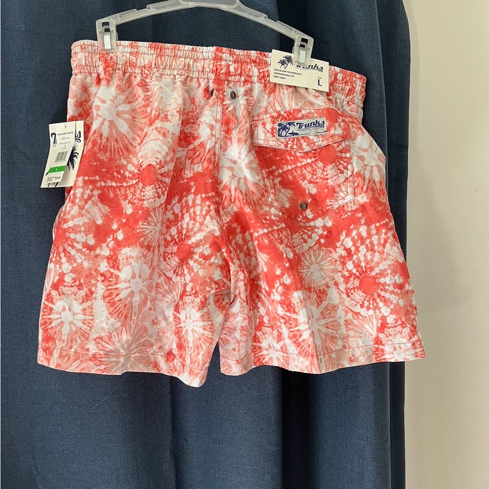 Trunks bathing suit, new with tags, orange and white tie-dye